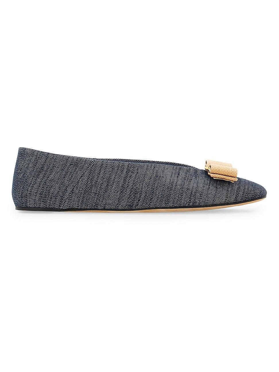 Ferragamo Womens Vanna Denim Bow Ballet Flats Product Image