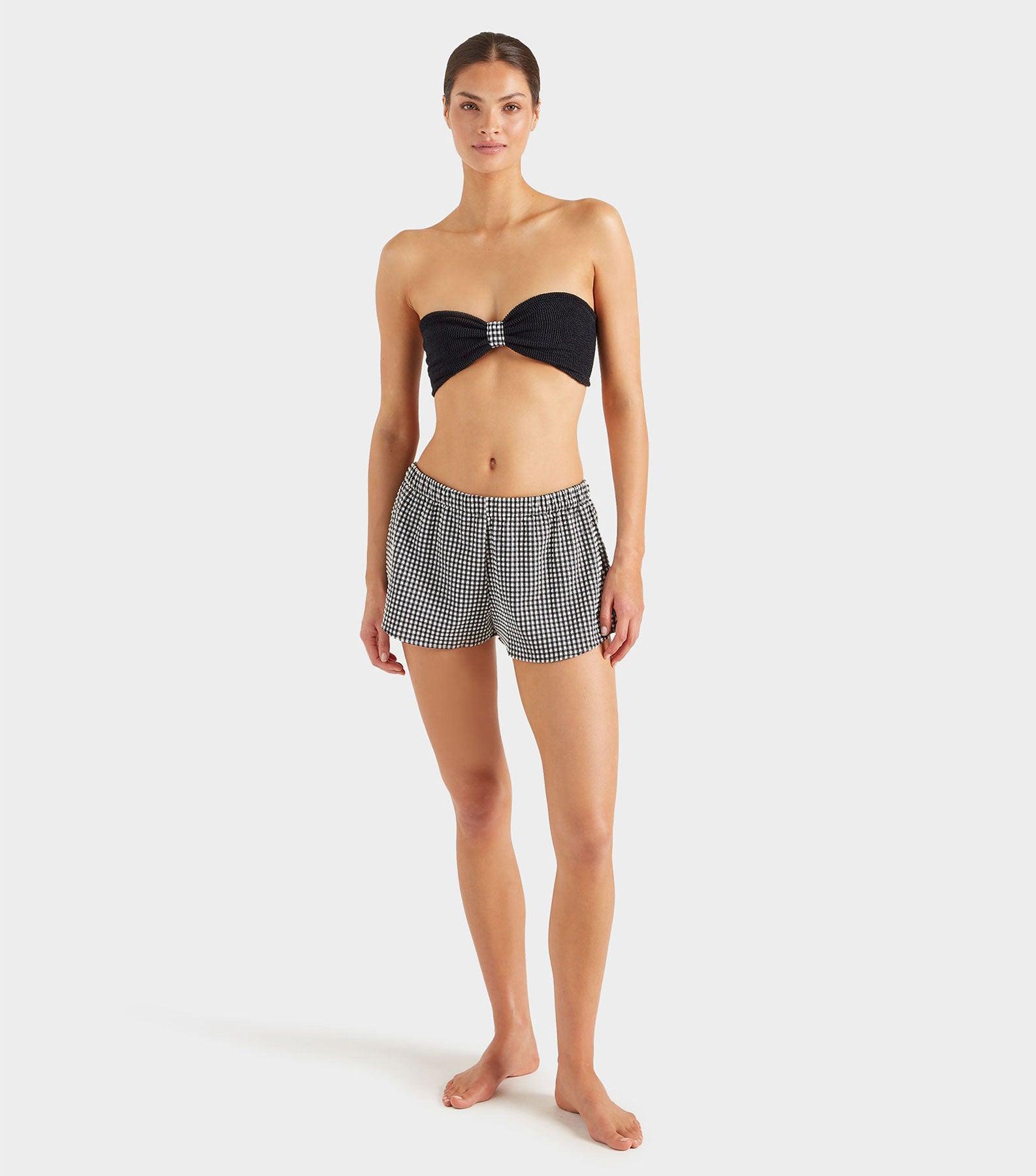 Gingham Seersucker Swim Shorts - Black Gingham Product Image