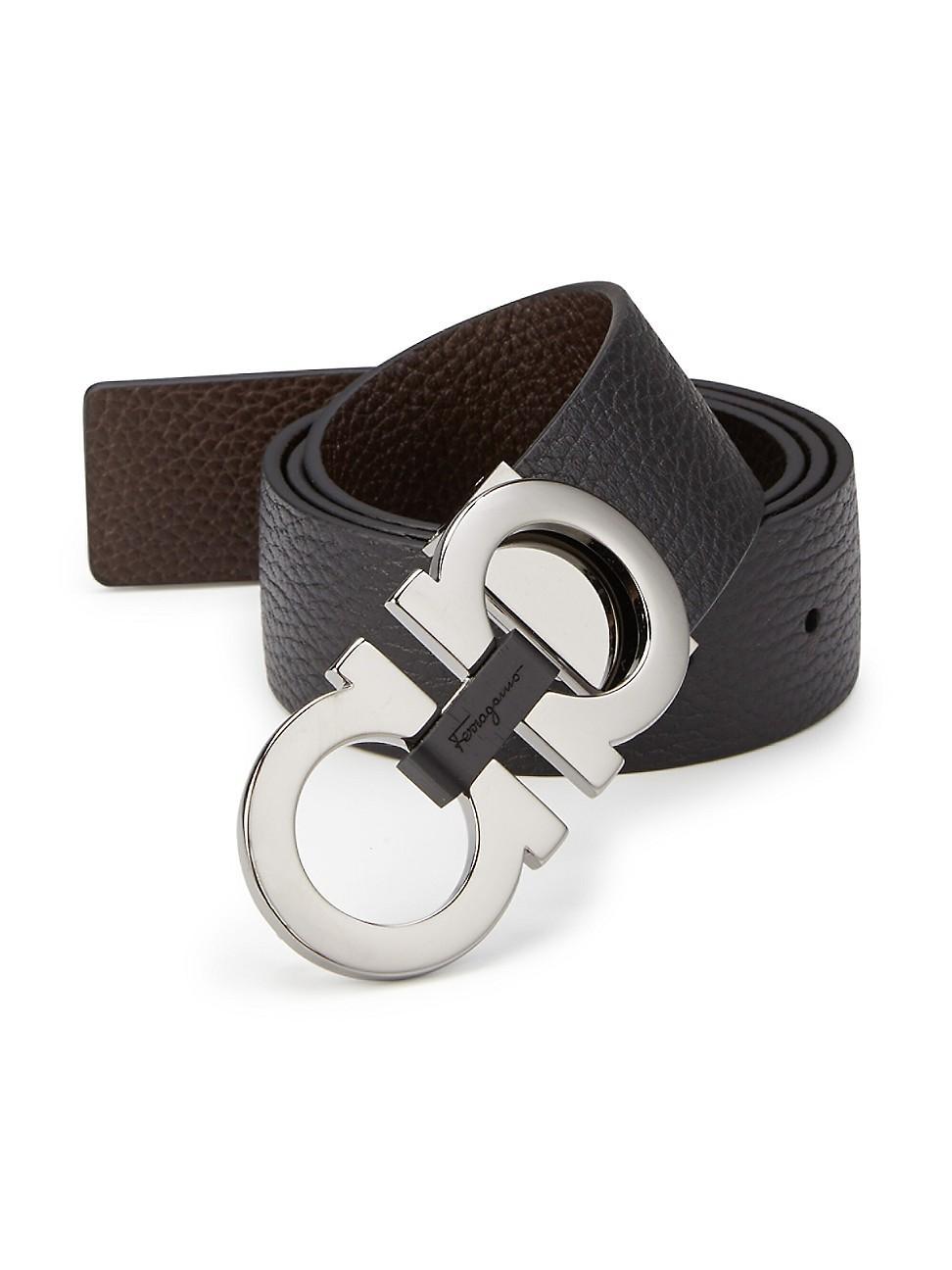 Mens Reversible Leather Double-Gancio Belt Product Image