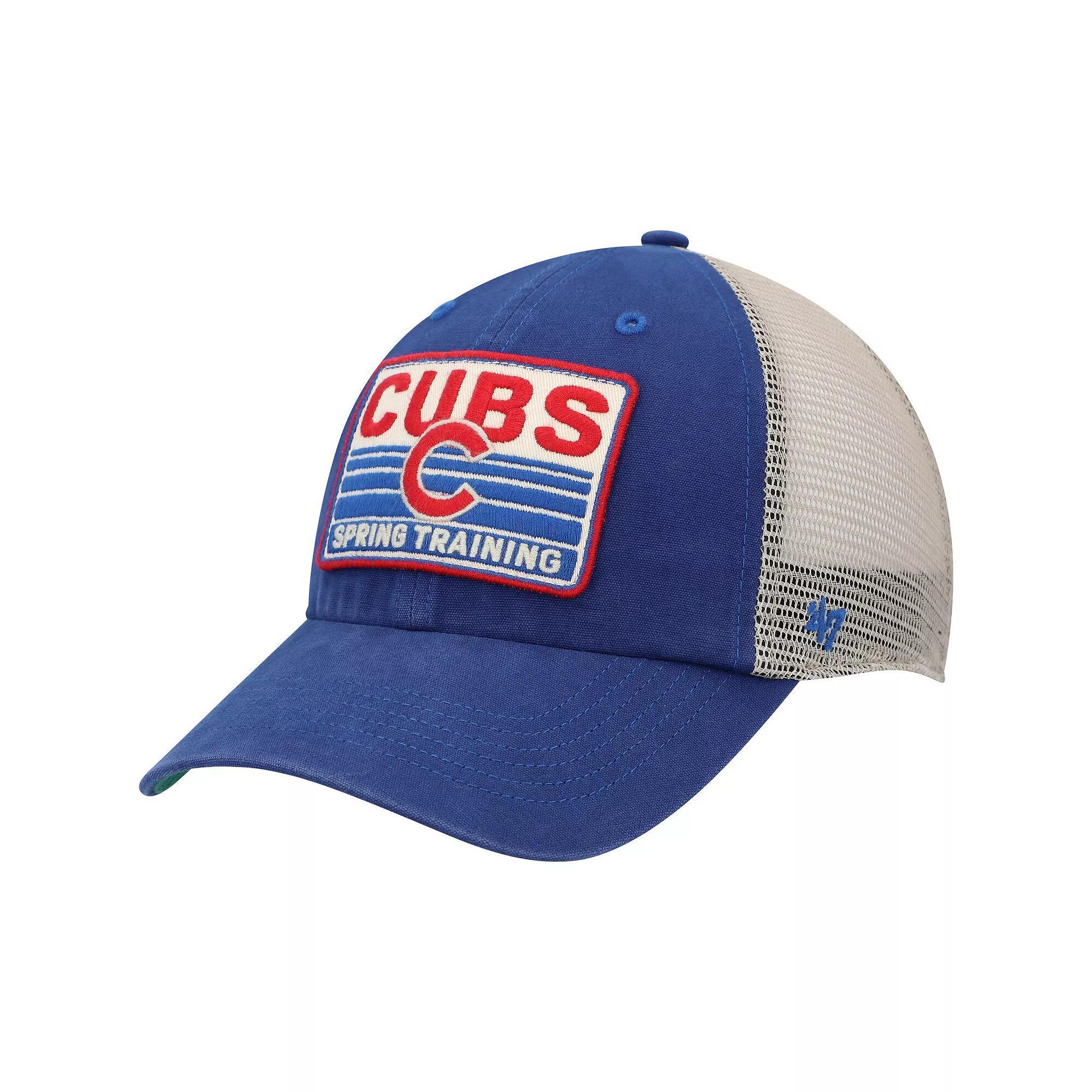 Men's '47 Royal/Tan Chicago Cubs Four Stroke Clean Up Trucker Snapback Hat, Blue Product Image