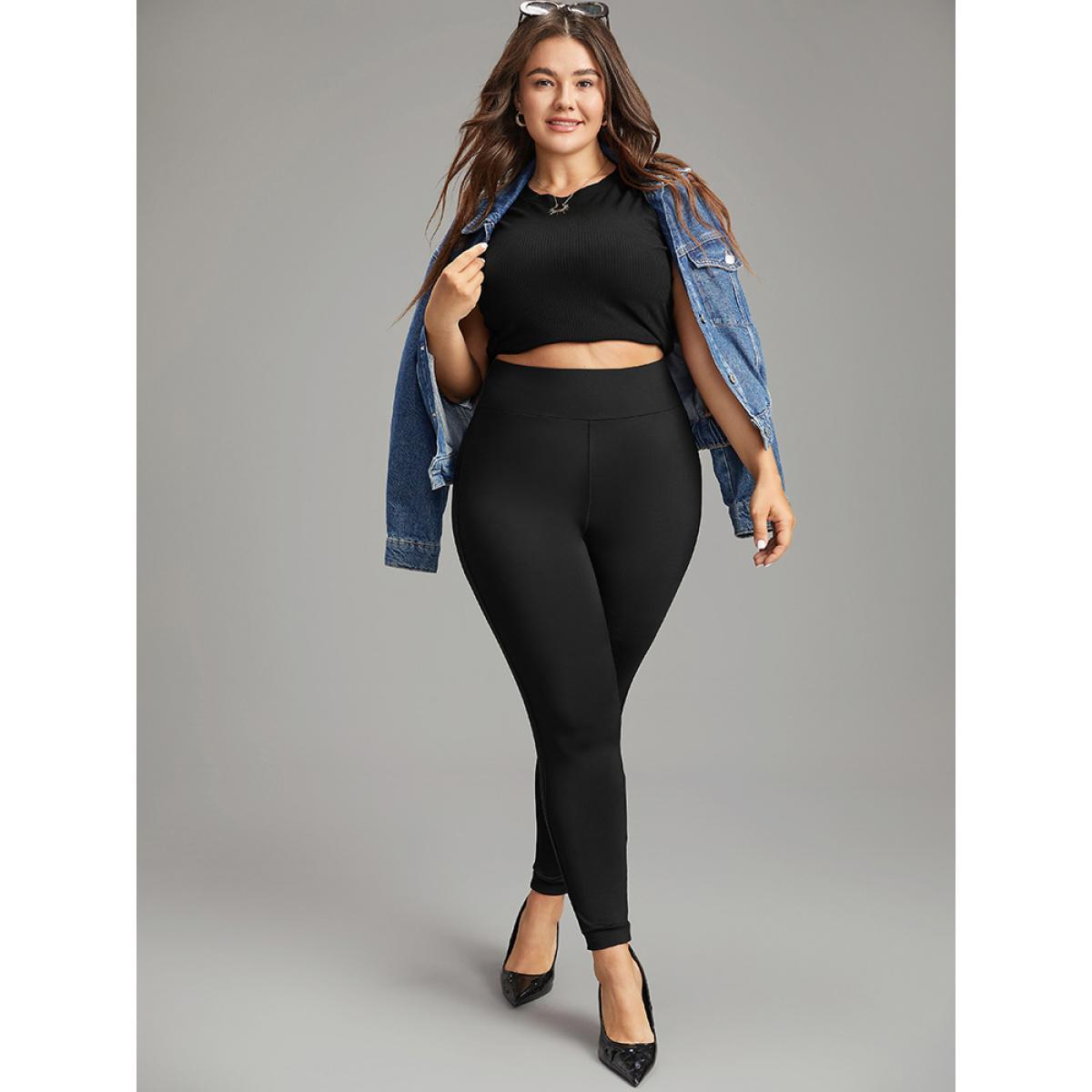 Plus Size Wideband Waist Contrast Webbing Leggings Women Black Casual High stretch Skinny High Rise Dailywear Leggings BloomChic 18-20/2X Product Image