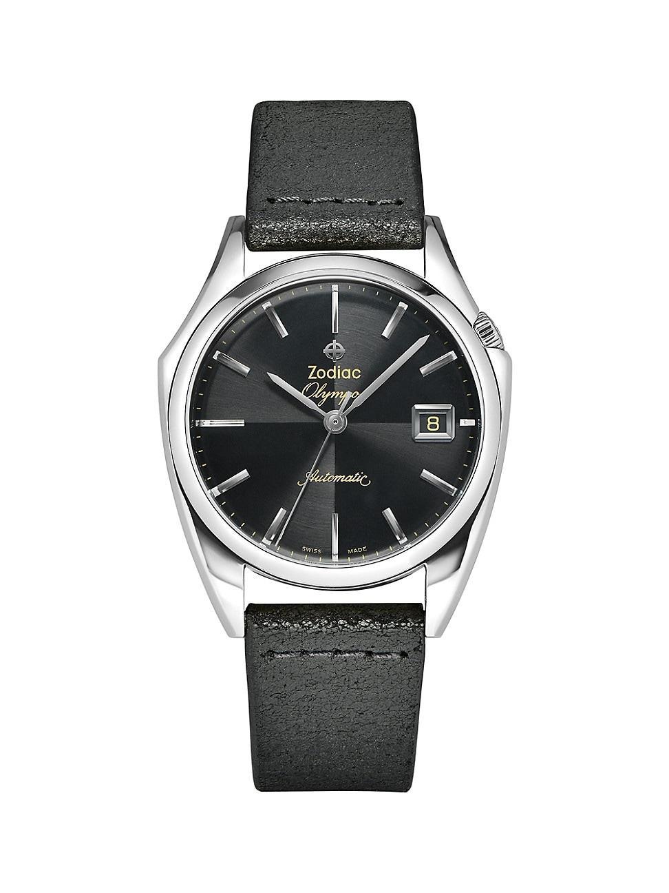 Mens Olympos Automatic Black Leather Watch Product Image