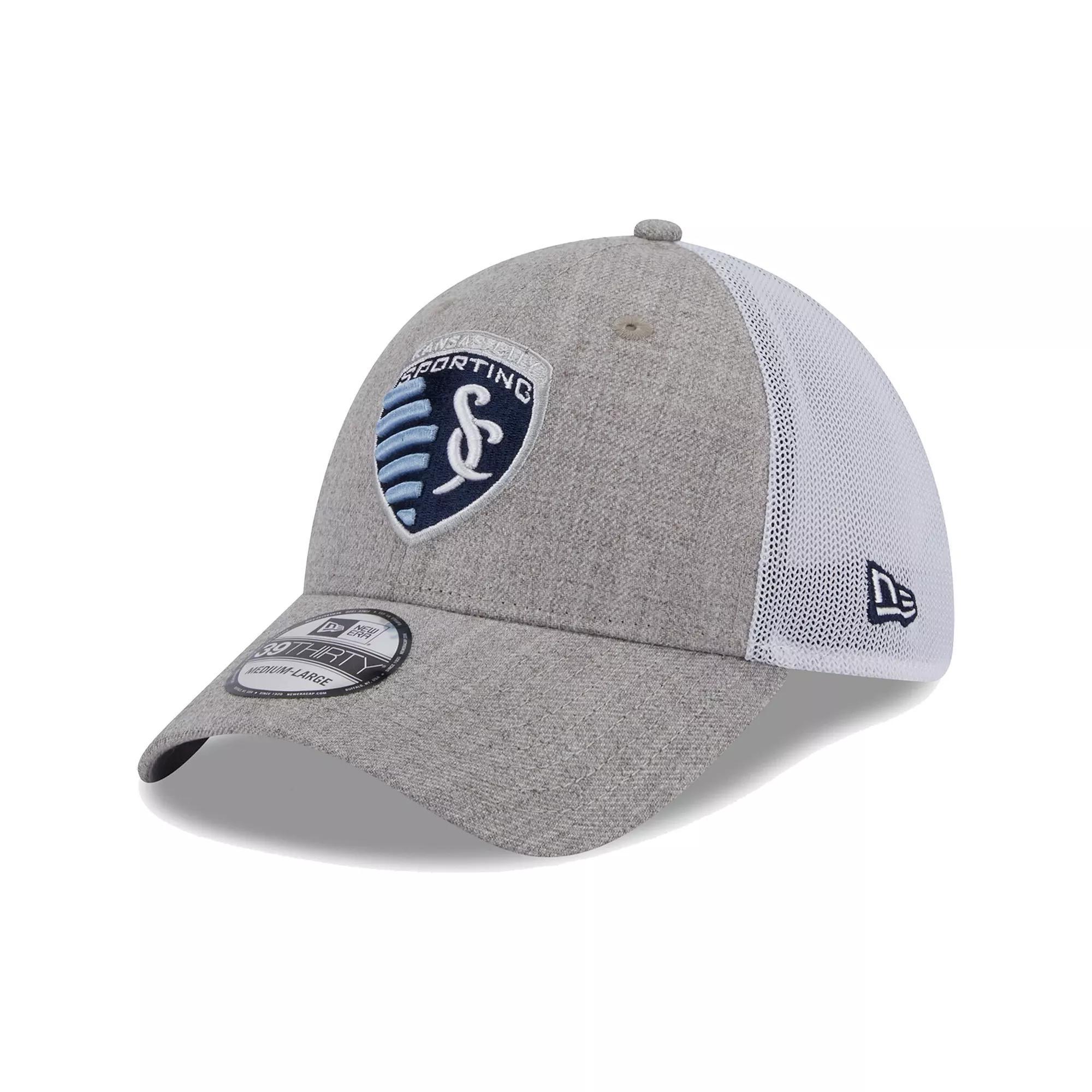 Men's New Era Heather Gray/White Sporting Kansas City 39THIRTY Trucker Flex Hat, Size: Medium/Large, Grey Product Image