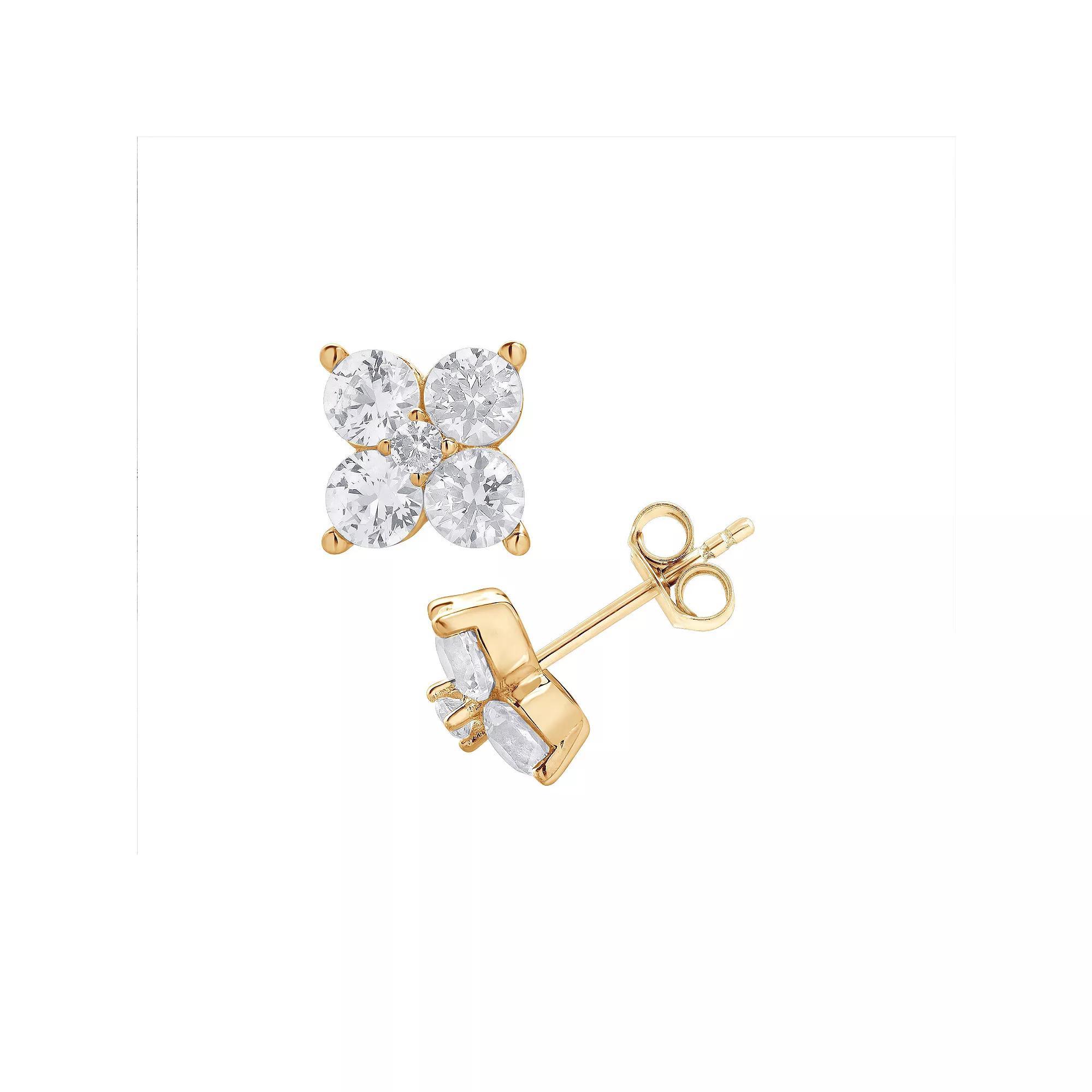 Gemstone Brilliance Lab-Created White Sapphire Cluster Stud Earrings, Womens, Gold Tone Product Image