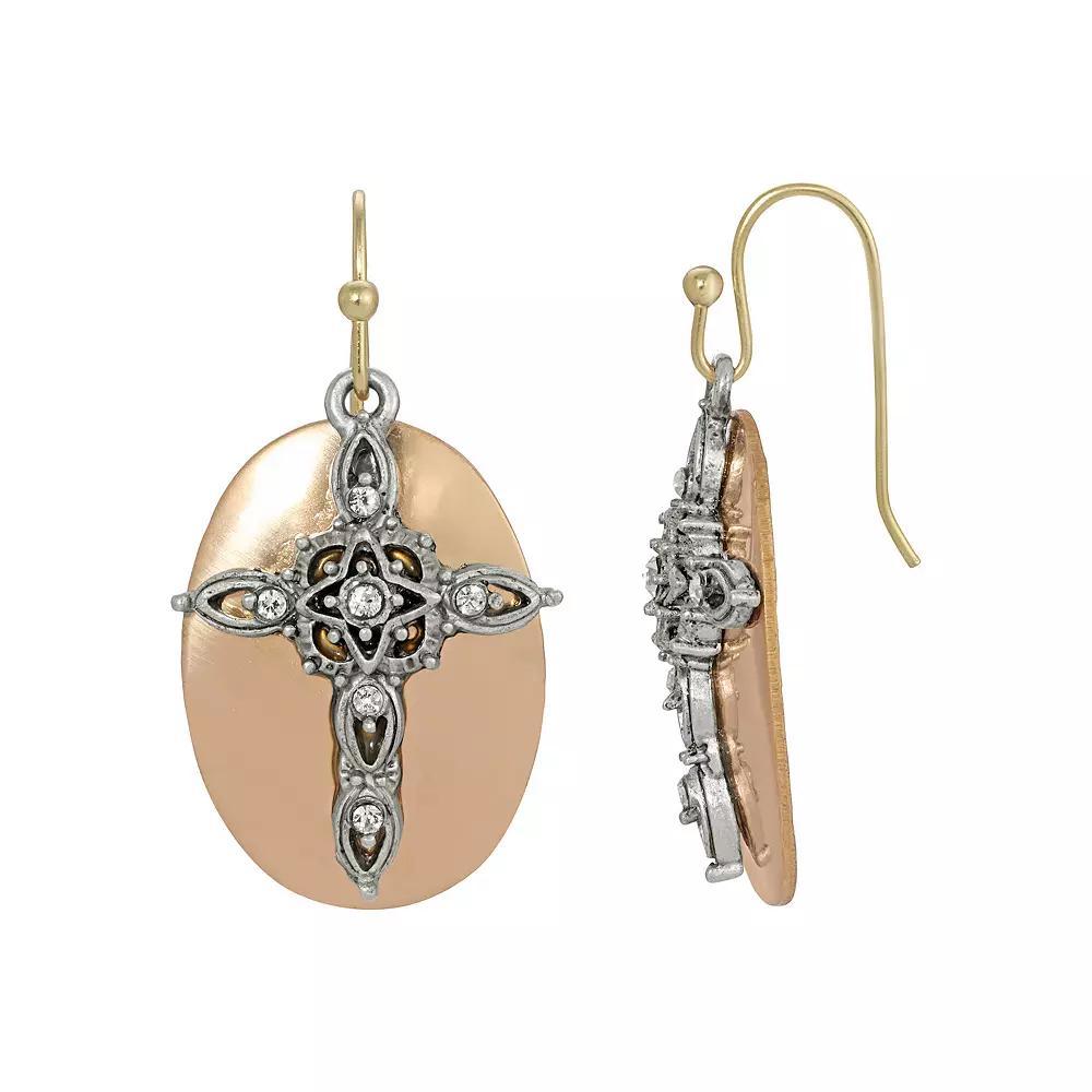 1928 Two-Tone Oval Drop Cross Earrings, Women's, Multi Product Image