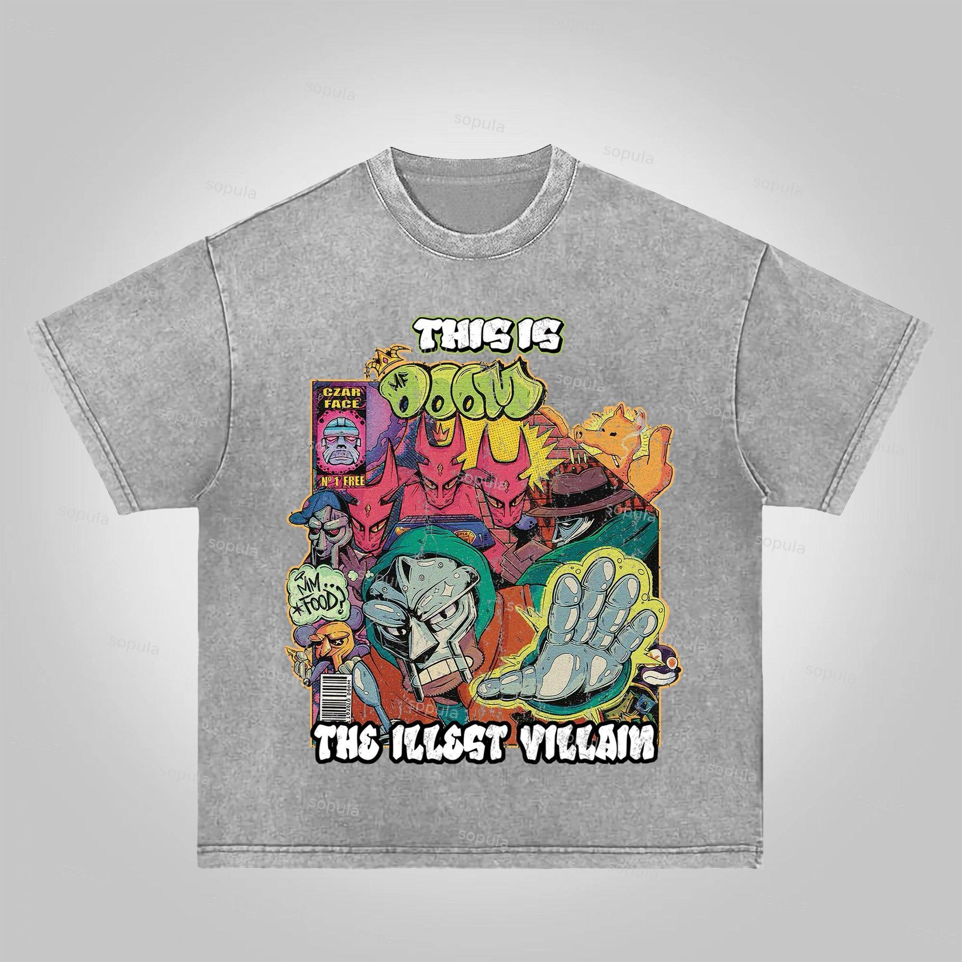 Sopula Vintage The Illest Villain Mf Doom Graphic Print Acid Washed T-Shirt Product Image