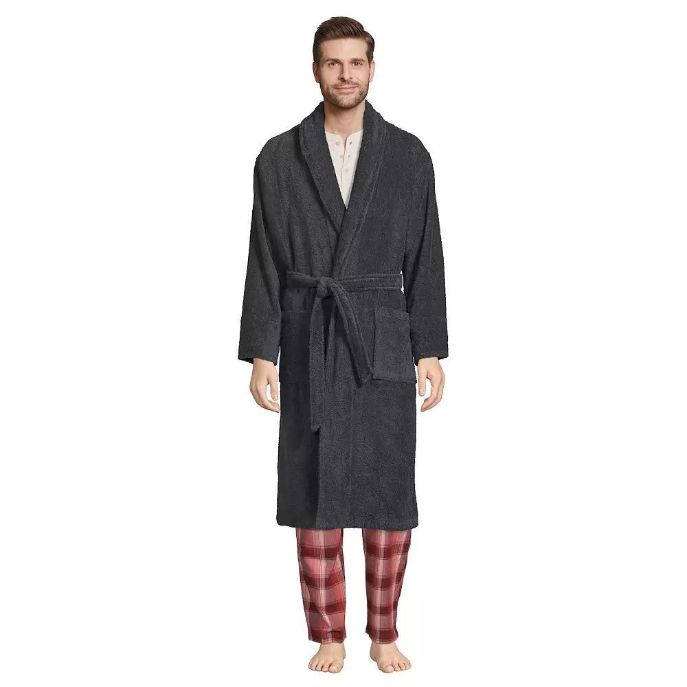 Men's Lands' End Calf-Length Turkish Terry Robe, Size: Medium, Soft Blue Haze Product Image
