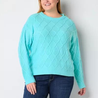 St. John's Bay Plus Womens Crew Neck Long Sleeve Striped Pullover Sweater Product Image