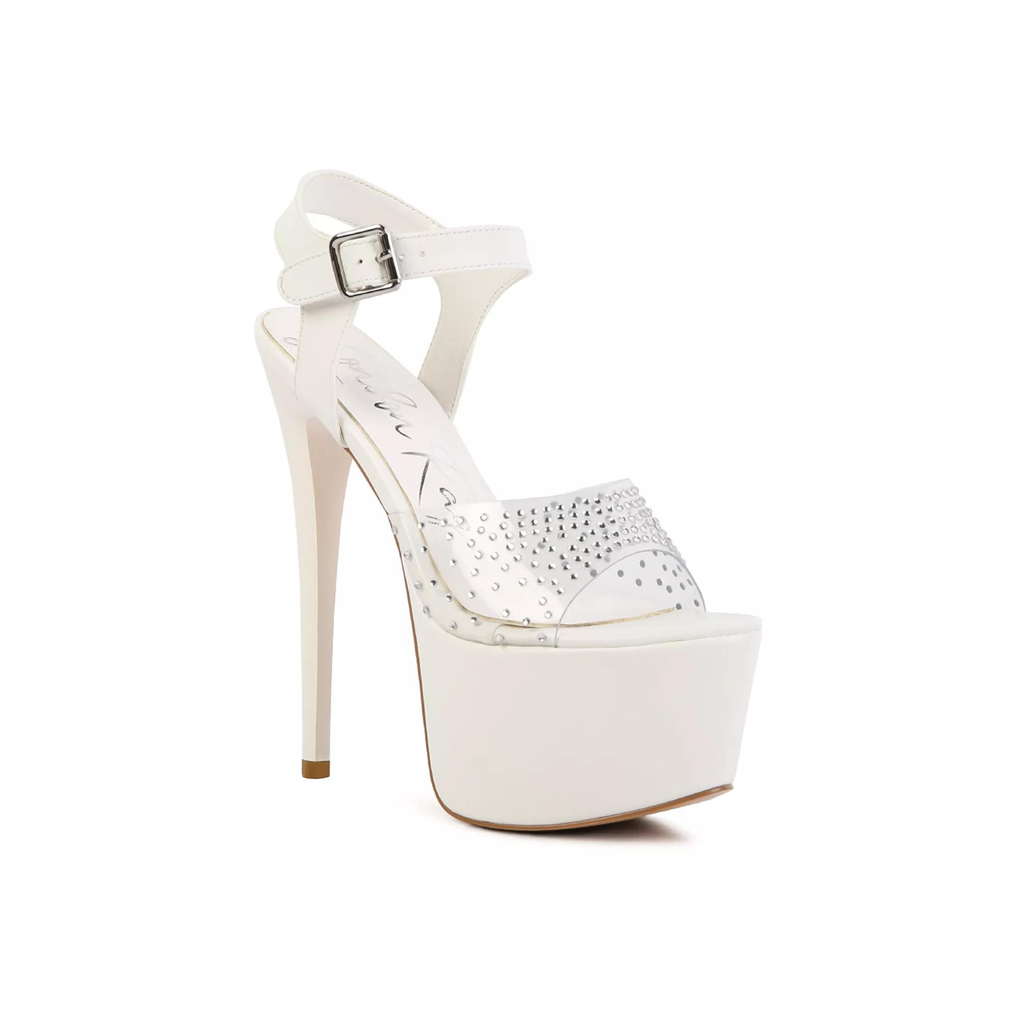 London Rag First Date Women's Rhinestone High Heel Sandals, Size: 9, White Product Image