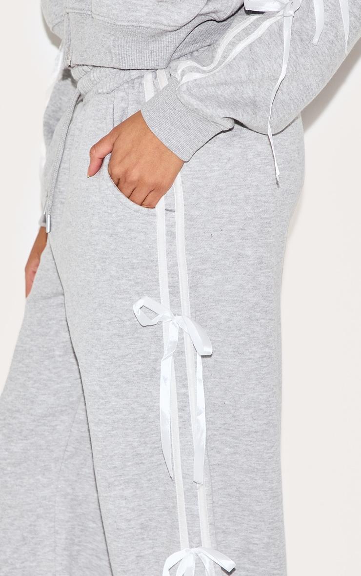 Grey Marl Velvet Bow Detail Wide Leg Sweatpants Product Image