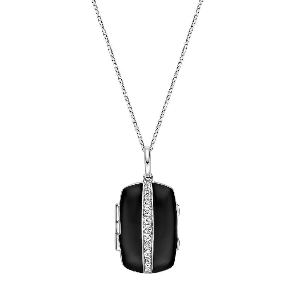 Gemminded Sterling Silver Lab-Created White Sapphire Enamel Locket Pendant Necklace, Women's, Size: 18" Product Image