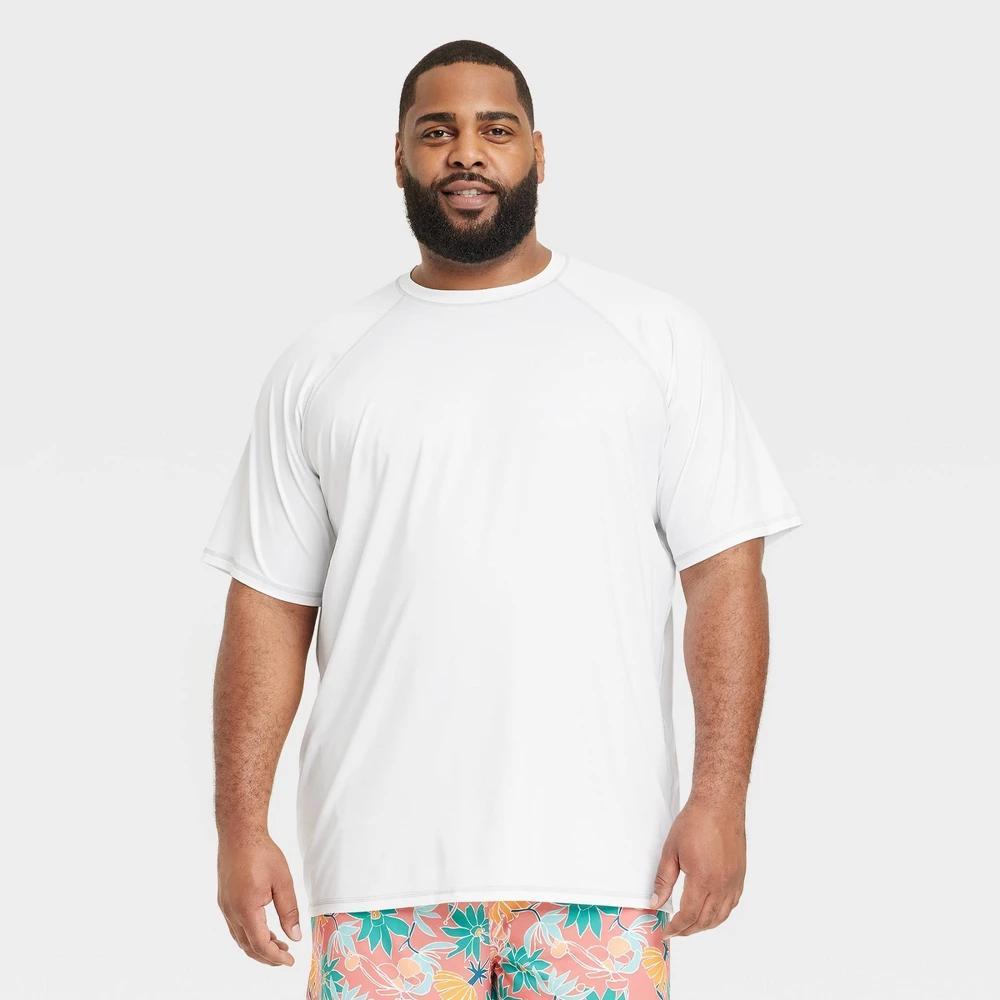 Mens Big & Tall Slim Fit Short Sleeve Rash Guard Swim Shirt - Goodfellow & Co White MT Product Image