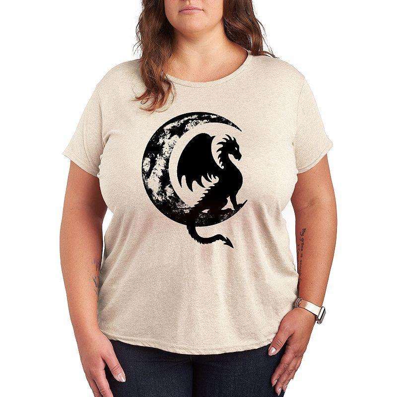 Plus Dragon Sitting On Crescent Moon Graphic Tee, Womens Grey Wine Product Image