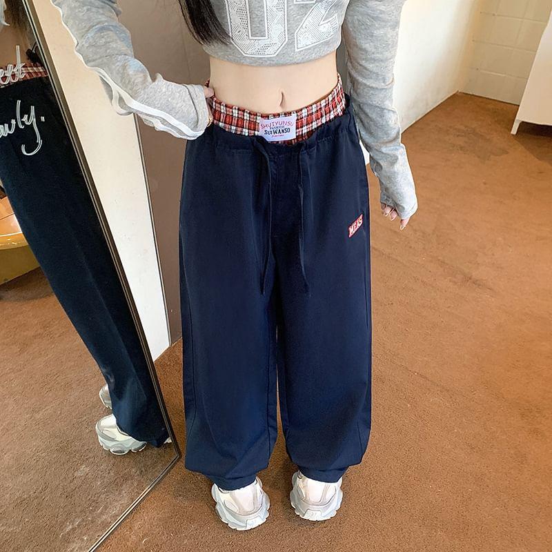 Mid Rise Plaid Trim Wide Leg Pants Product Image