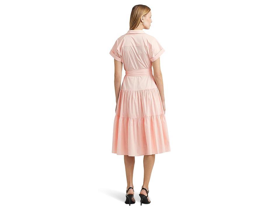 Lauren Ralph Lauren Belted Cotton-Blend Tiered Dress Opal) Women's Dress Product Image