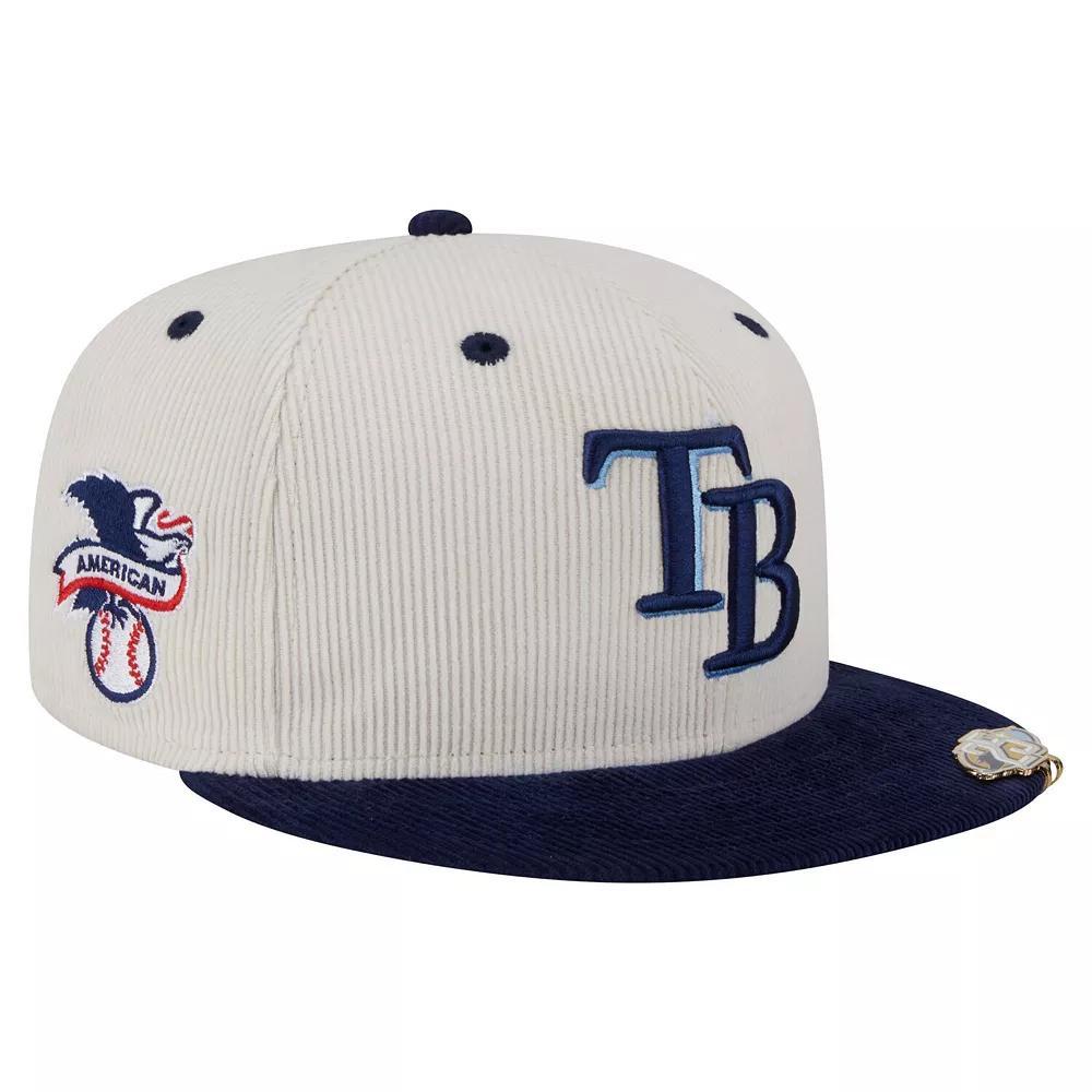 Men's New Era Cream/Navy Tampa Bay Rays Two-Tone Corduroy 59FIFTY Fitted Hat, Size: 7 7/8, Beige Product Image