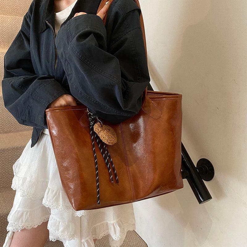 Panel Faux Leather Tote Bag Product Image