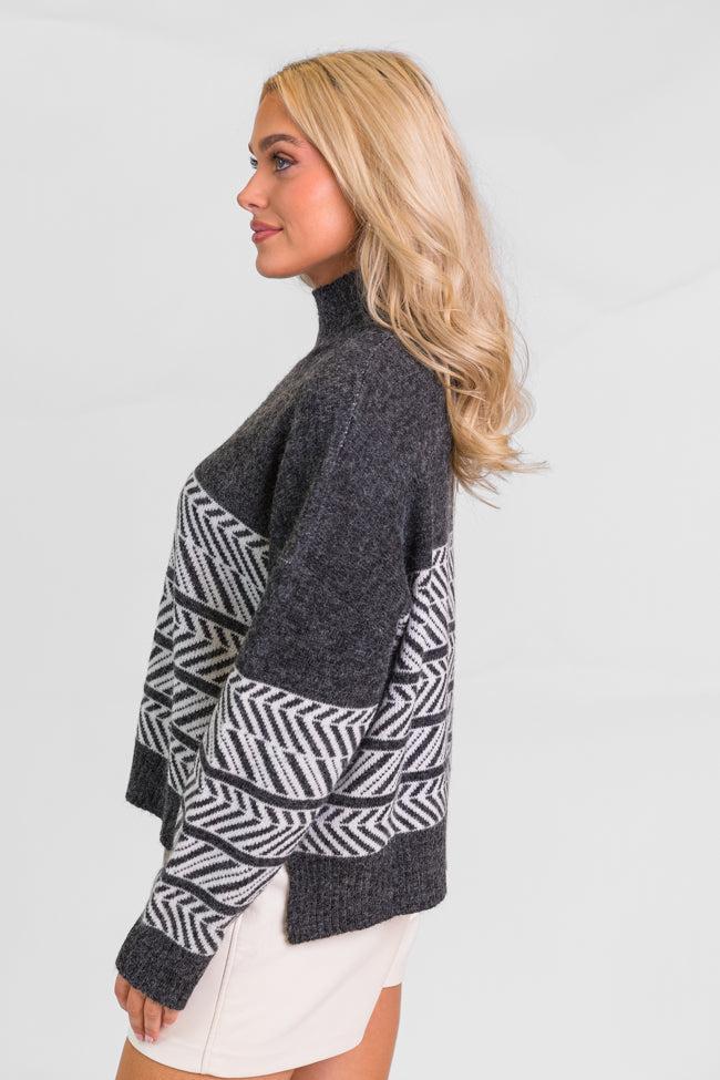 Back And Forth Charcoal Printed Mock Neck Sweater FINAL SALE Product Image