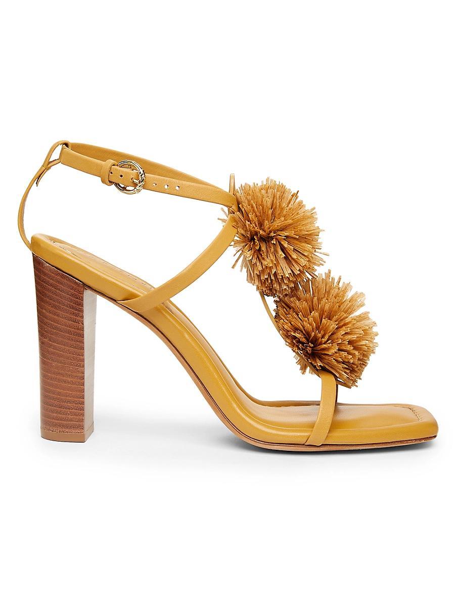 Womens Isolde High Heel 95MM Pom-Pom Leather & Raffia Sandals Product Image