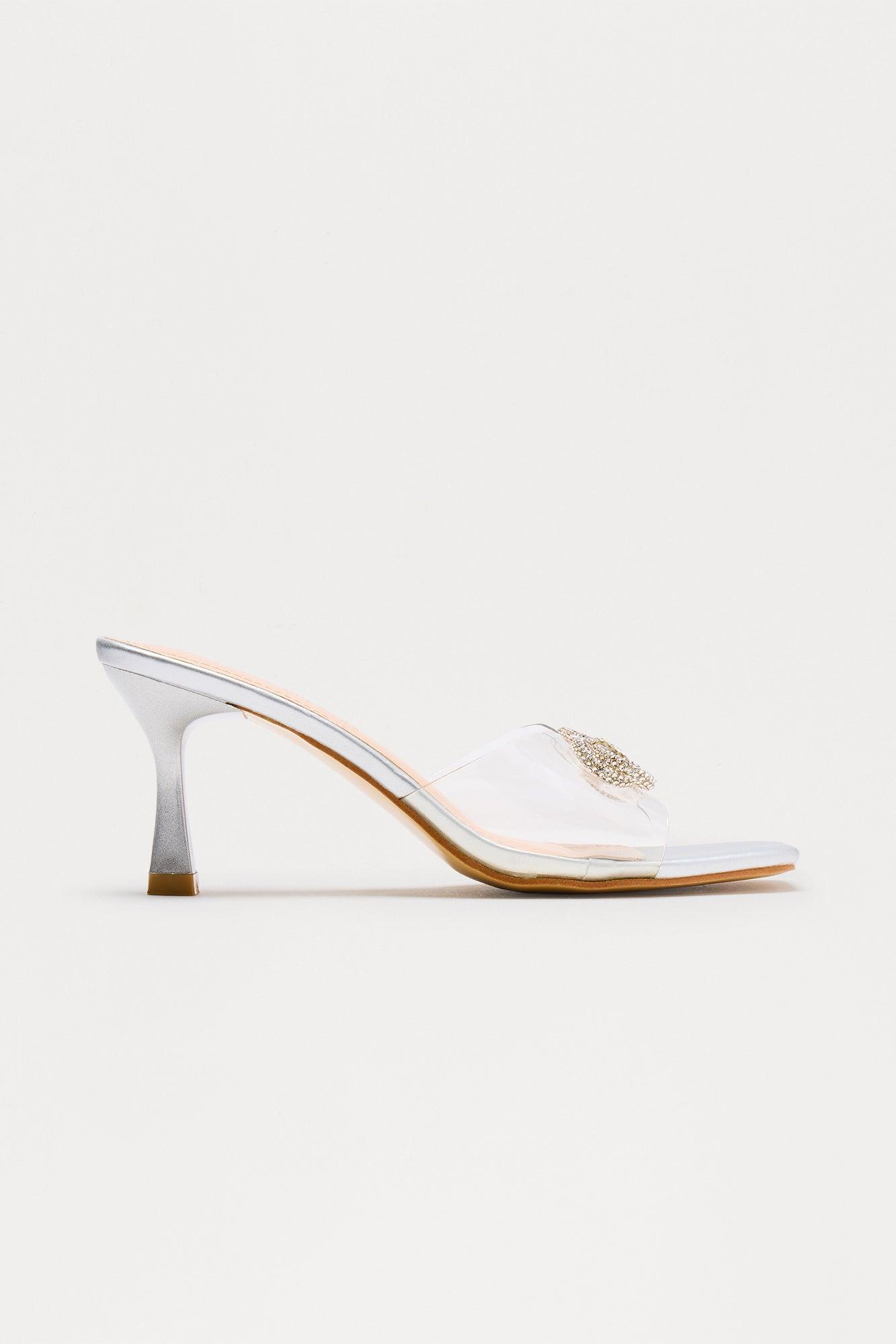 Ave Rhinestone Bow Mules - Silver Product Image