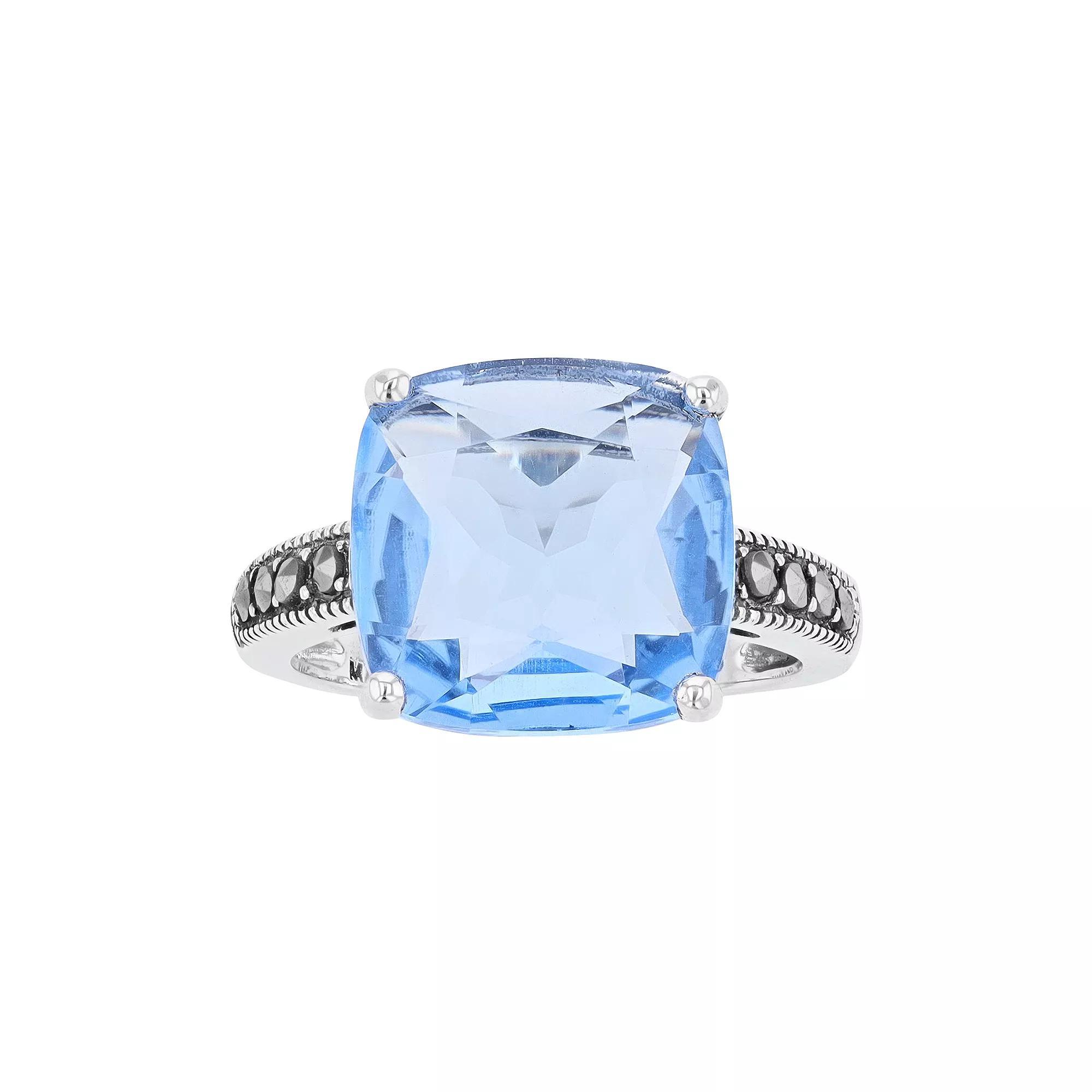 Lavish by TJM Sterling Silver Simulated Blue Quartz & Marcasite Statement Ring, Womens Product Image