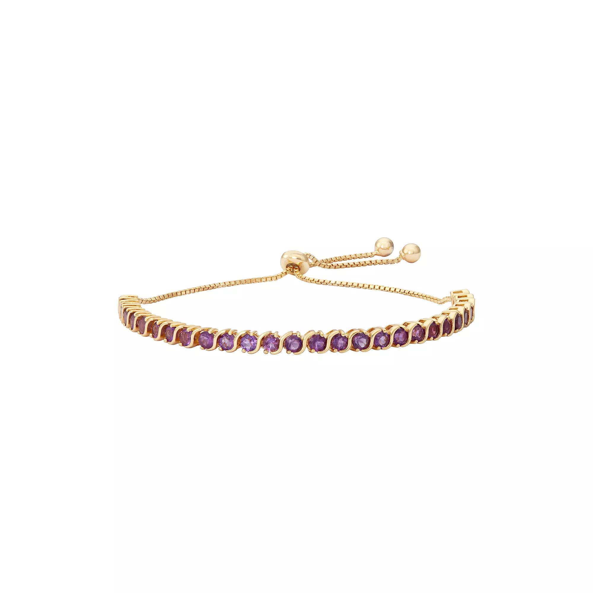 14k Gold Over Silver Amethyst S-Link Lariat Bracelet, Womens Purple Product Image