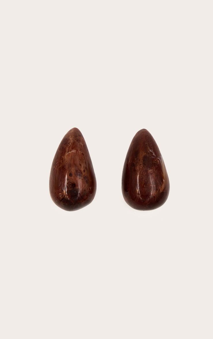 Brown Marbled Resin Pear Drop Earrings Product Image
