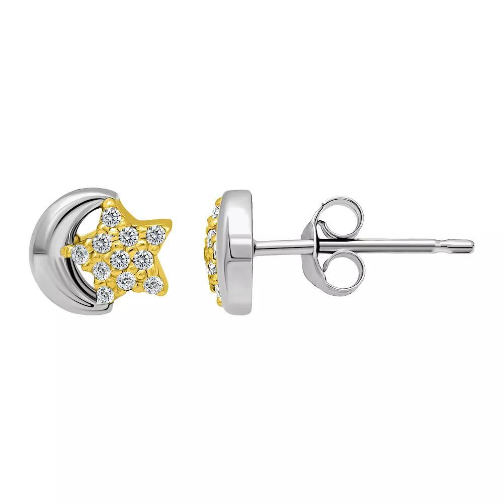 Aleure Precioso Sterling Silver Cubic Zirconia Star & Cresent Moon Stud Earrings, Women's Product Image