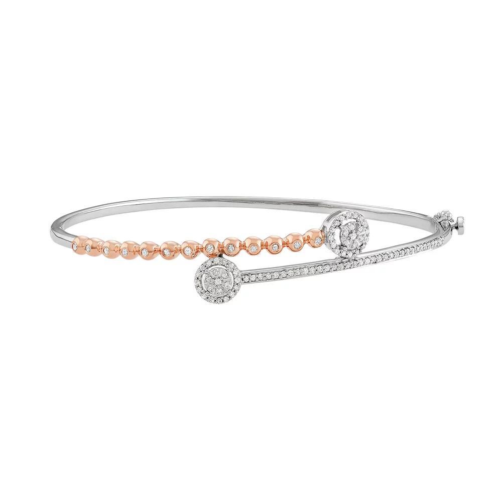 Two Tone Sterling Silver 1/2 Carat T.W. Diamond Bypass Bangle Bracelet, Women's Product Image