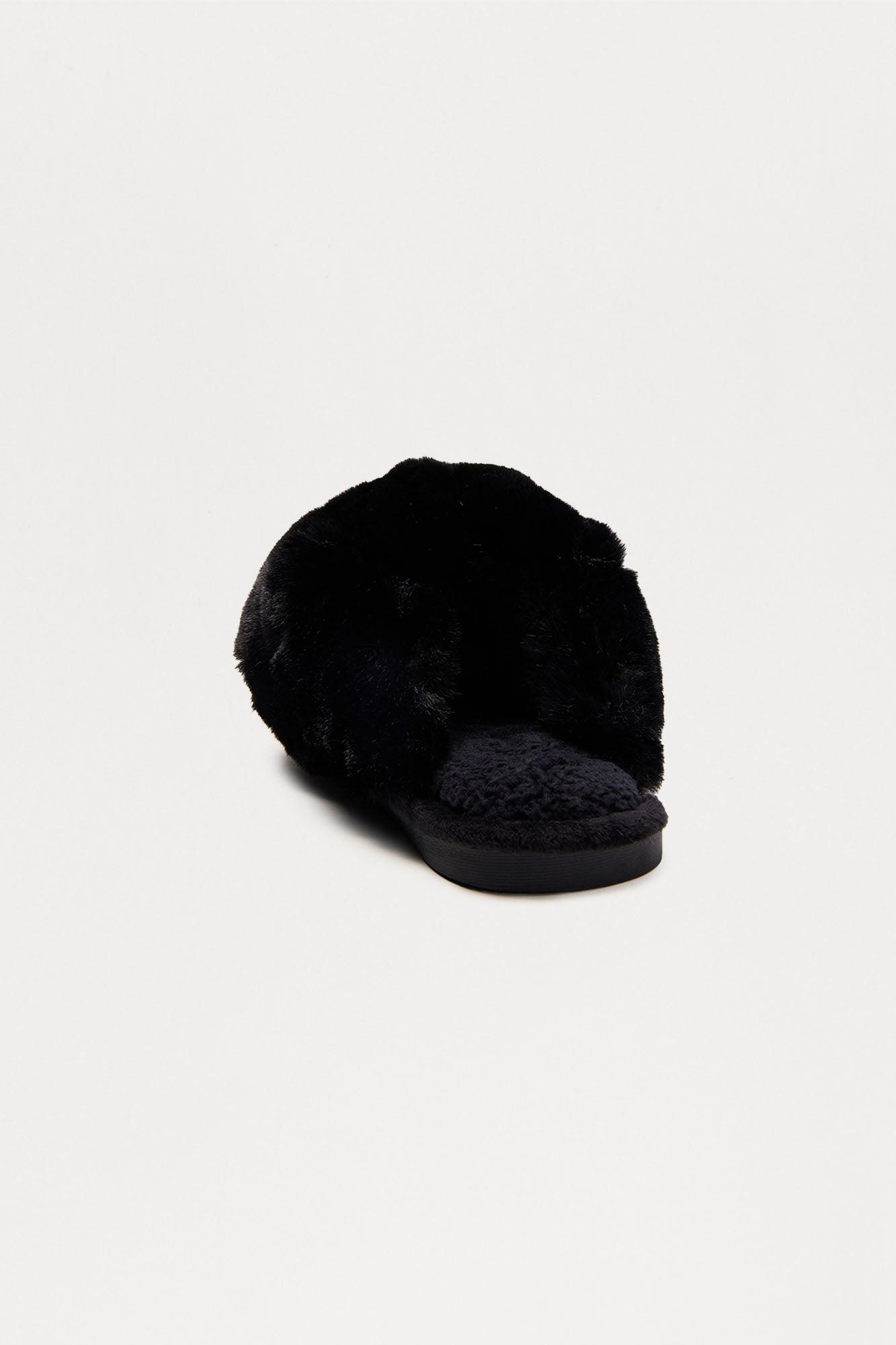 Fluff Faux Fur Slippers - Black Product Image