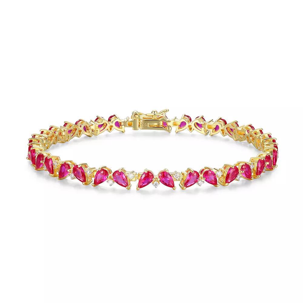 Sterling Silver Lab-Created Ruby & 1/3 Carat T.W. Lab-Grown Diamond Tennis Bracelet, Women's, Size: 7.25", Gold Tone Product Image