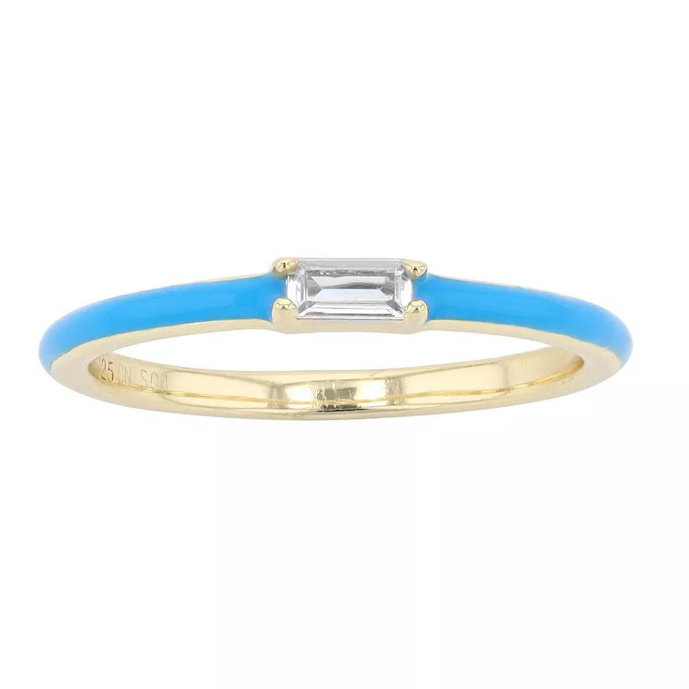 14k Gold Over Silver Cubic Zirconia & Enamel Stacking Ring, Women's, Size: 5, Blue Product Image