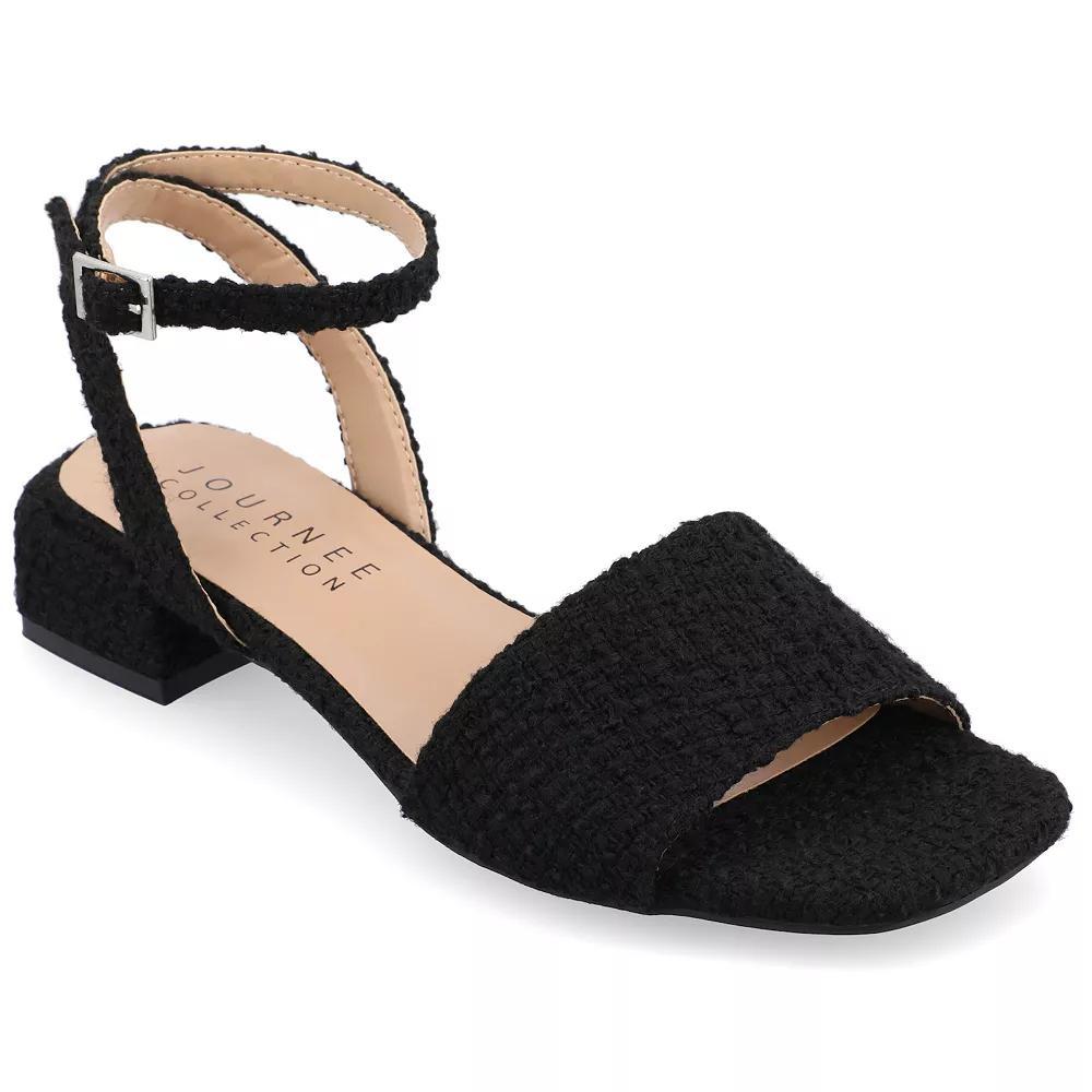 Journee Adleey Women's Tru Comfort Foam Tweed Low Block Heel Sandals, Size: 7.5, Black Product Image