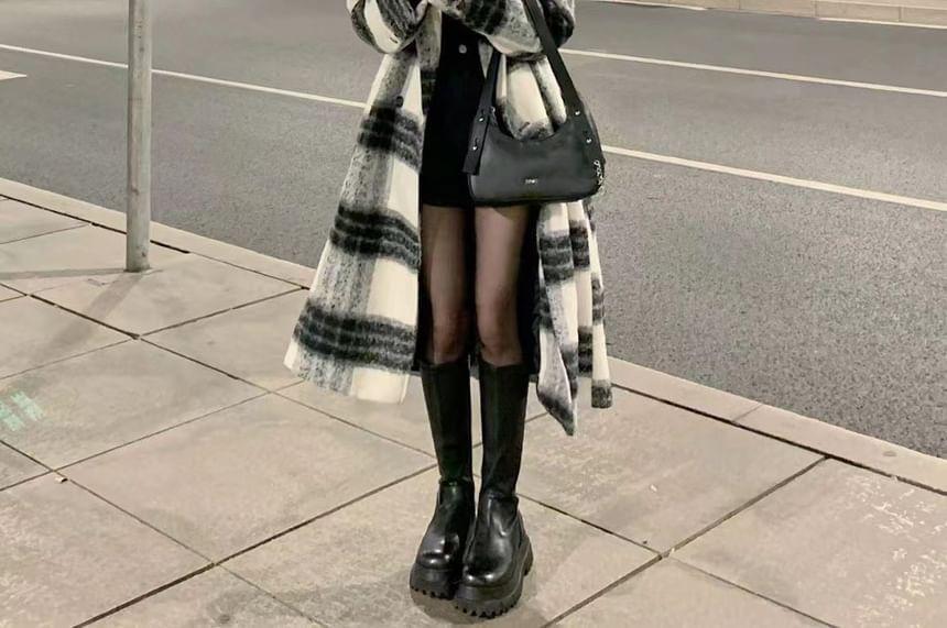 Lapel Collar Plaid Midi Double-Breasted Coat Product Image