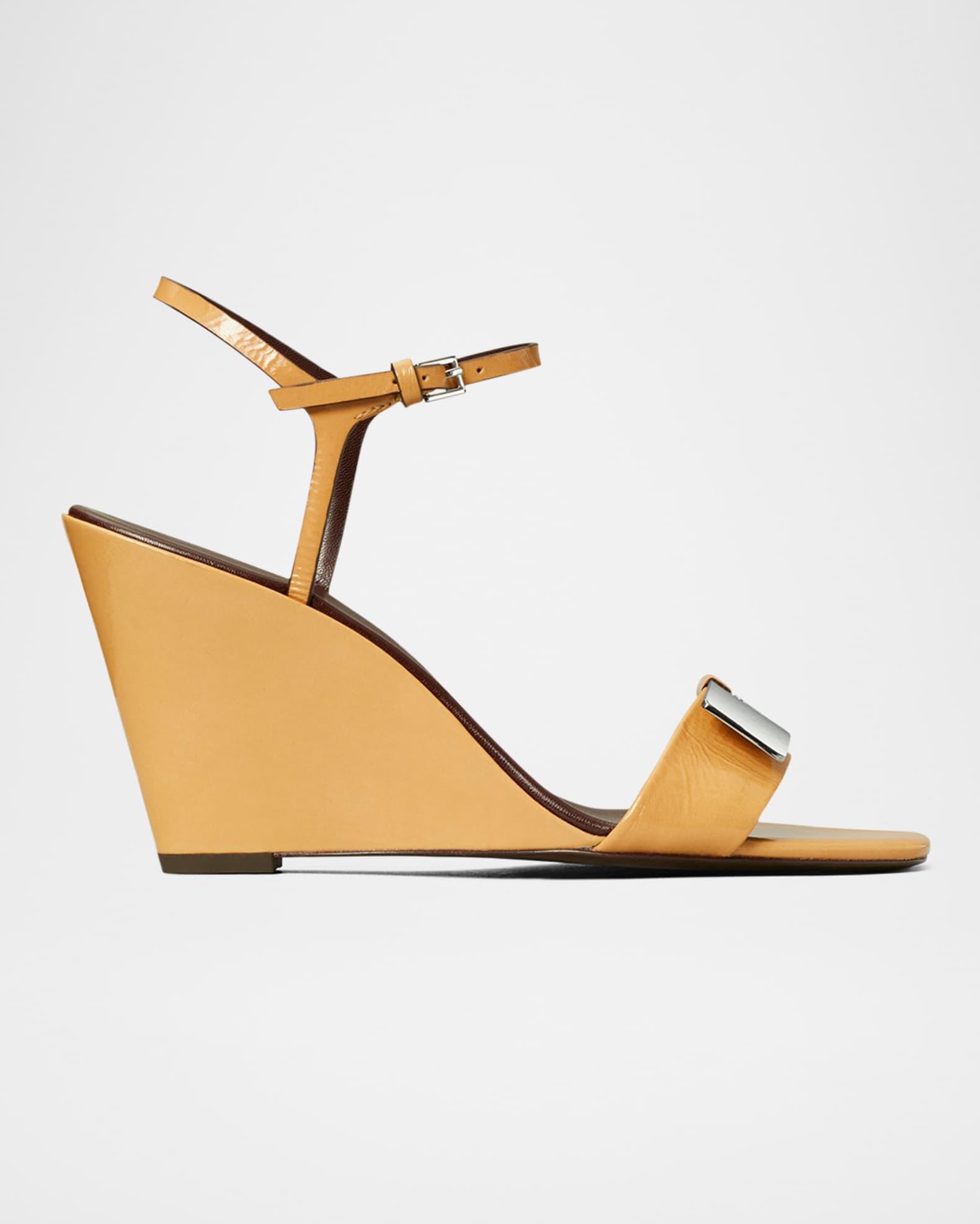 Gigi Leather Bar Ankle-Strap Wedge Sandals Product Image