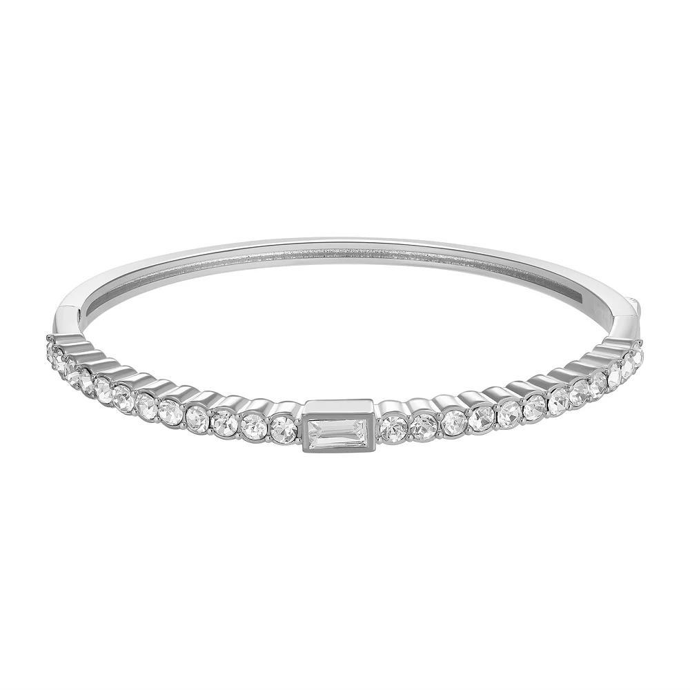 Chrystina Crystal Baguette Center Hinged Bangle Bracelet, Women's, Size: 7.5", Silver Tone Product Image