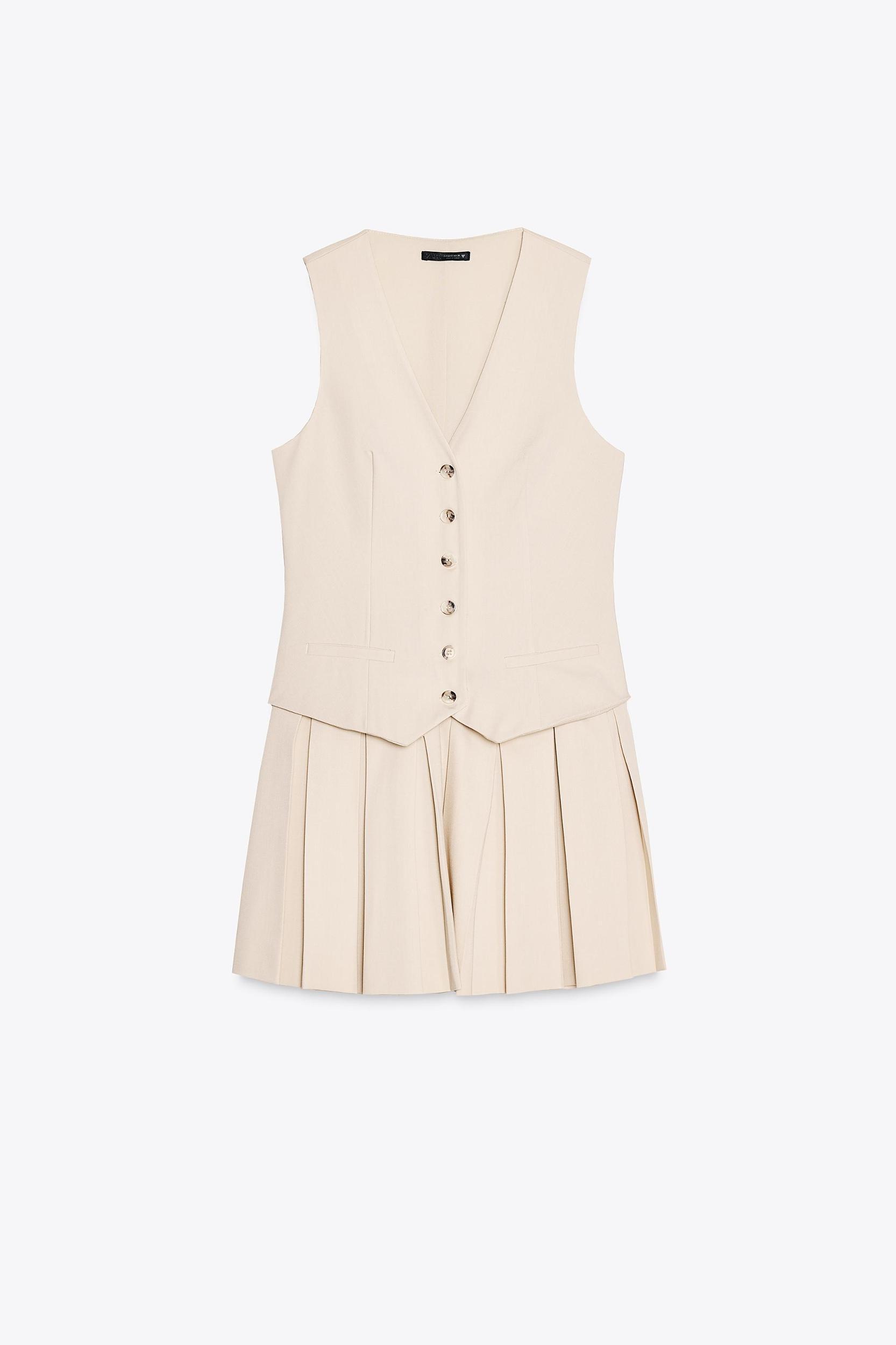 SHORT STRIPED PLEATED DRESS Product Image