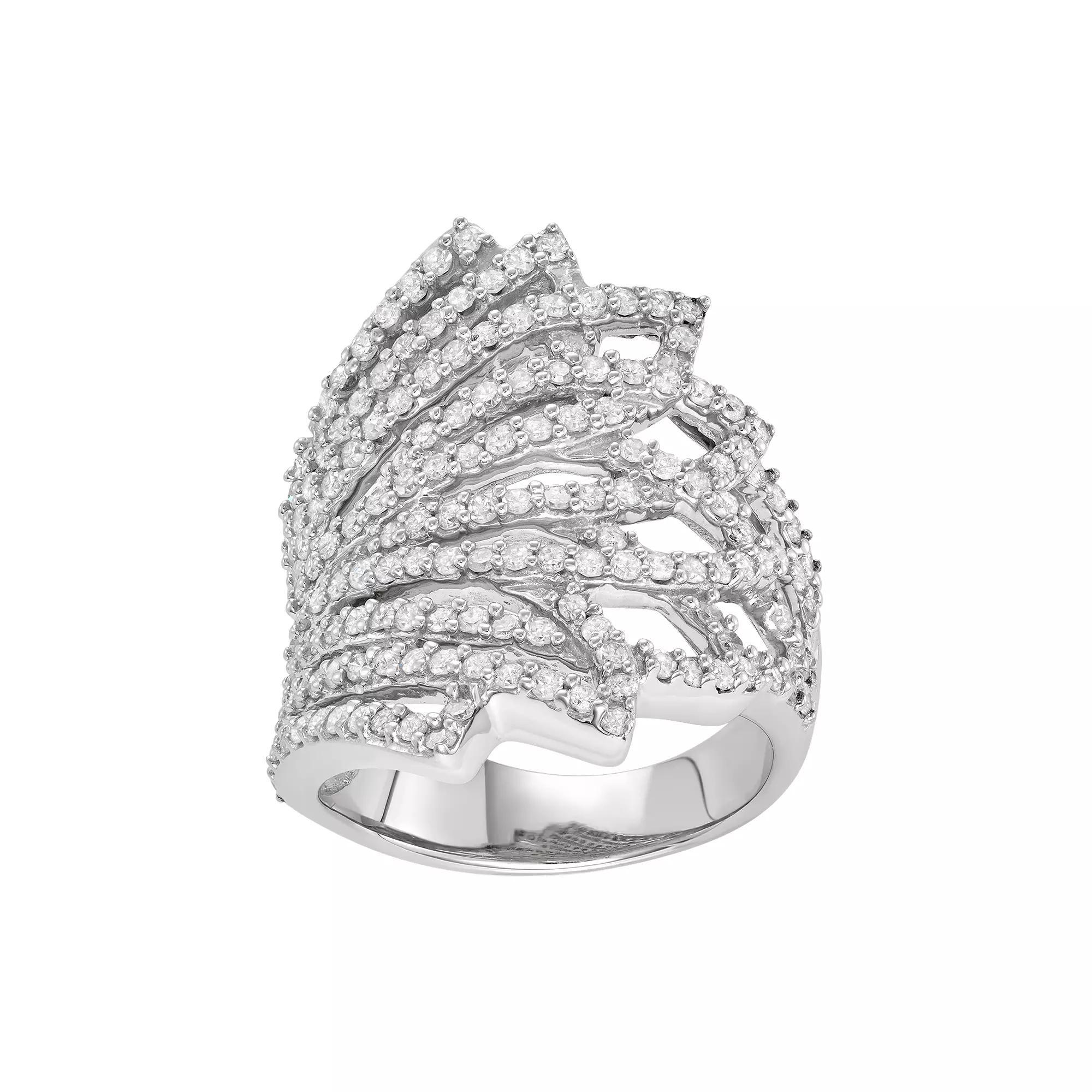 Sterling Silver 1 1/2 Carat T.W. Diamond Fan Ring, Women's, Size: 9 Product Image