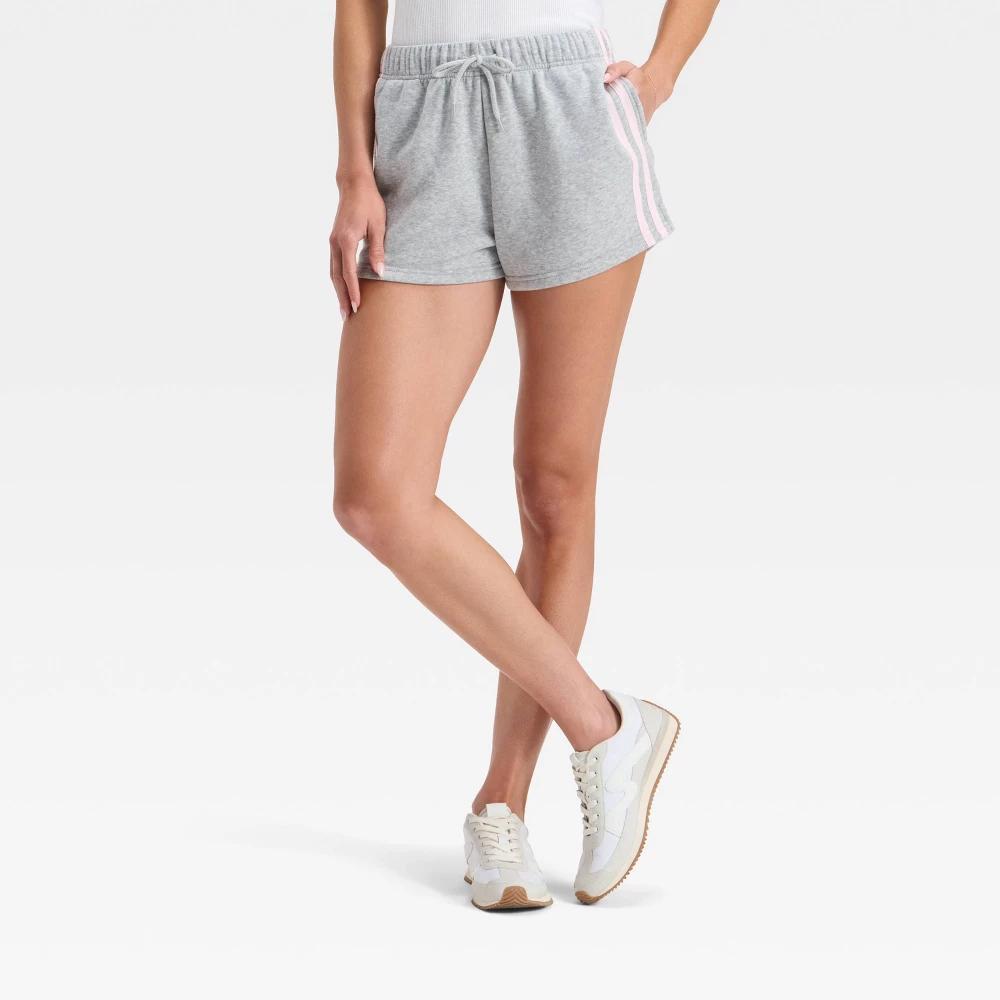 Women's Striped Graphic Shorts - Light Gray Product Image