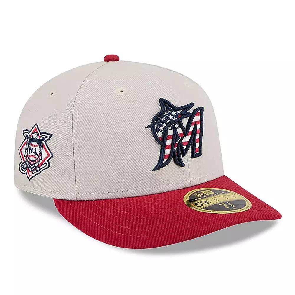 Men's New Era  Khaki/Red Miami Marlins 2024 Fourth of July Low Profile 59FIFTY Fitted Hat, Size: 7 3/8, Beig K Product Image