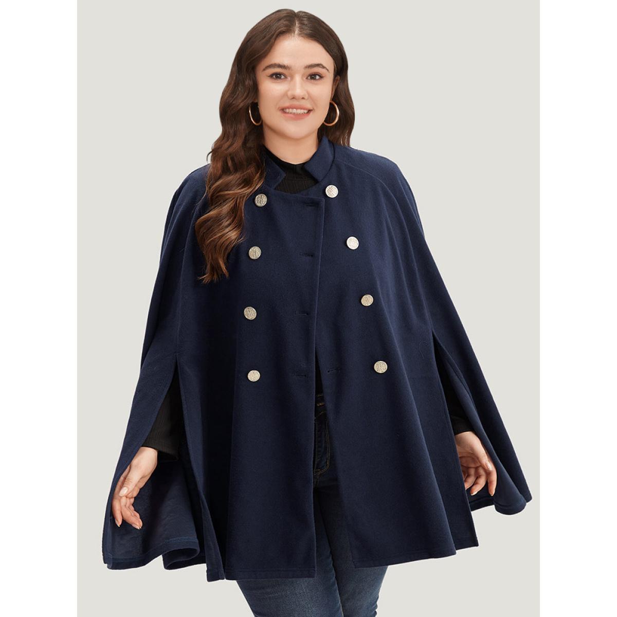 Plus Size Solid Metal Detail Cape Blazer Women Indigo Office Plain Ladies Work Winter Coats BloomChic 14-16/1X Product Image
