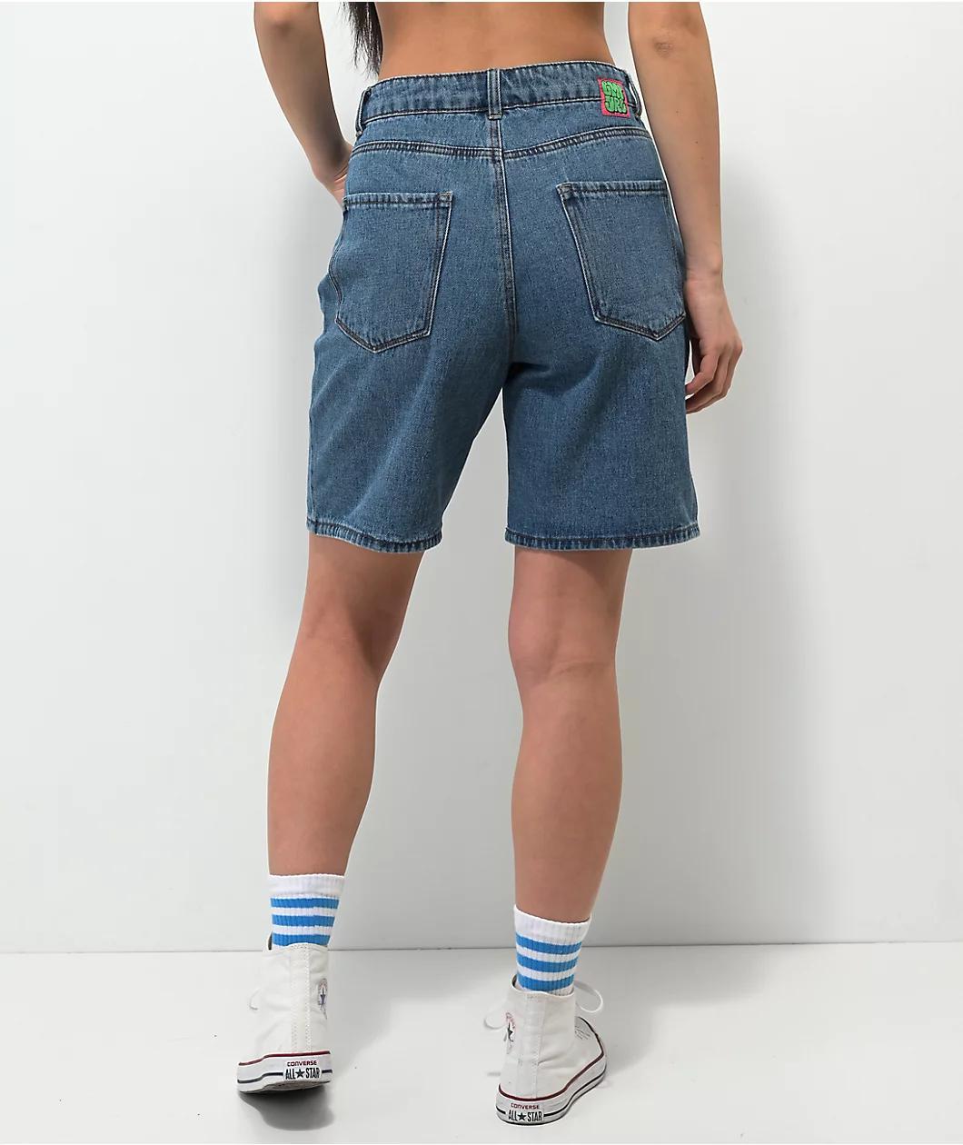 Empyre Tori Loose Fit Light Wash Denim Skate Shorts Product Image