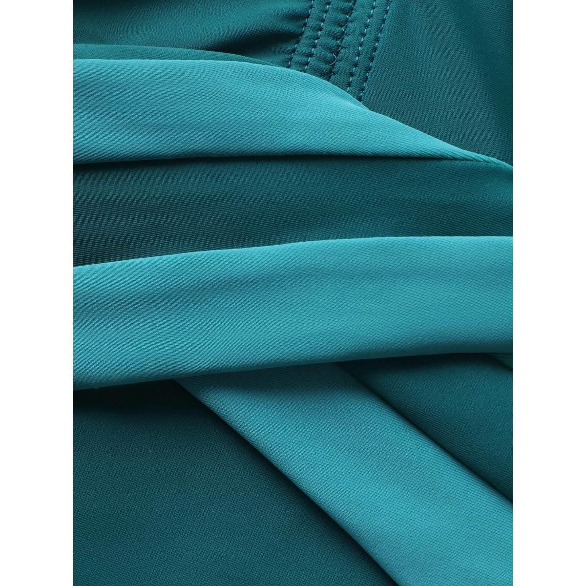 Plus Size Two Tone Crossover Gathered One Piece Swimsuit Women's Swimwear Cyan Beach Overlapping Curve Bathing Suits High stretch One Pieces BloomChic 10/M Product Image