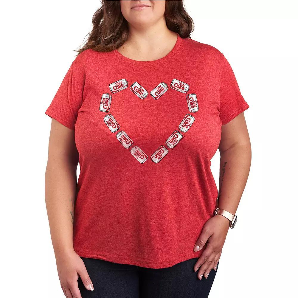 Plus Size Diet Coke Can Heart Graphic Tee, Womens Grey Red Product Image