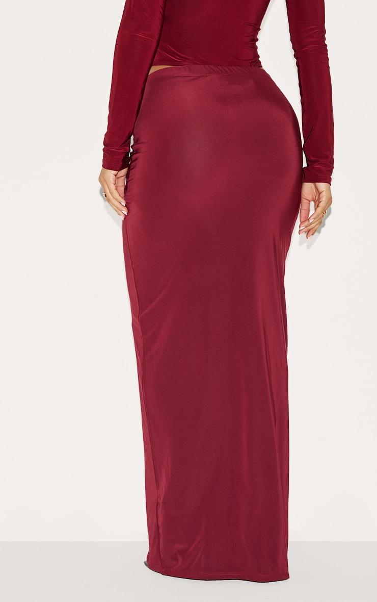 Petite Burgundy Slinky Low Rise Drape Front Maxi Skirt Product Image