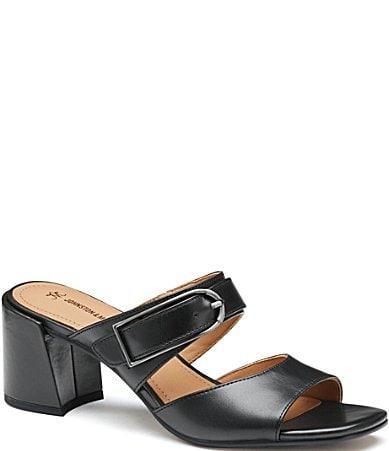 Johnston  Murphy Womens Everly Leather Buckle Slides Sandals Product Image