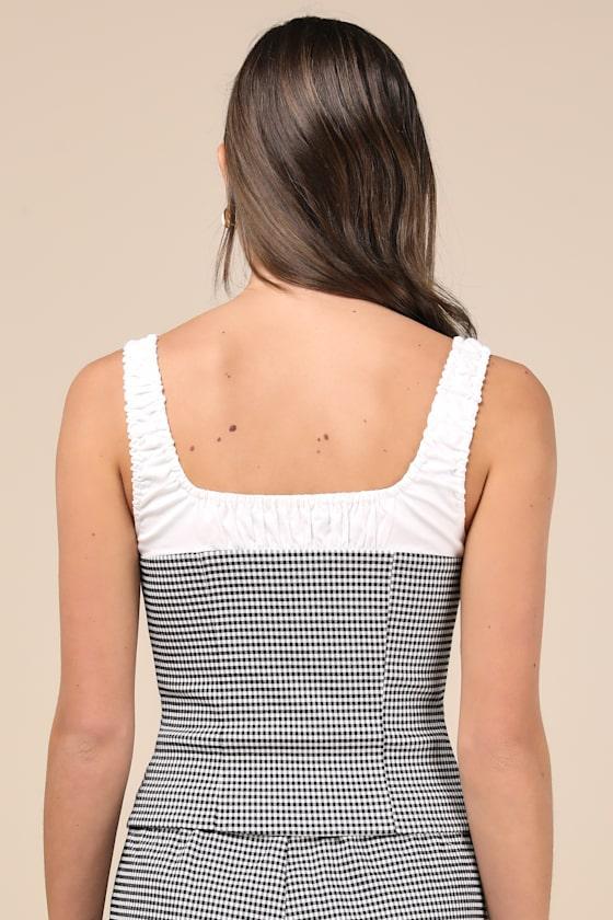 Erica Black and White Gingham Button-Front Top Product Image