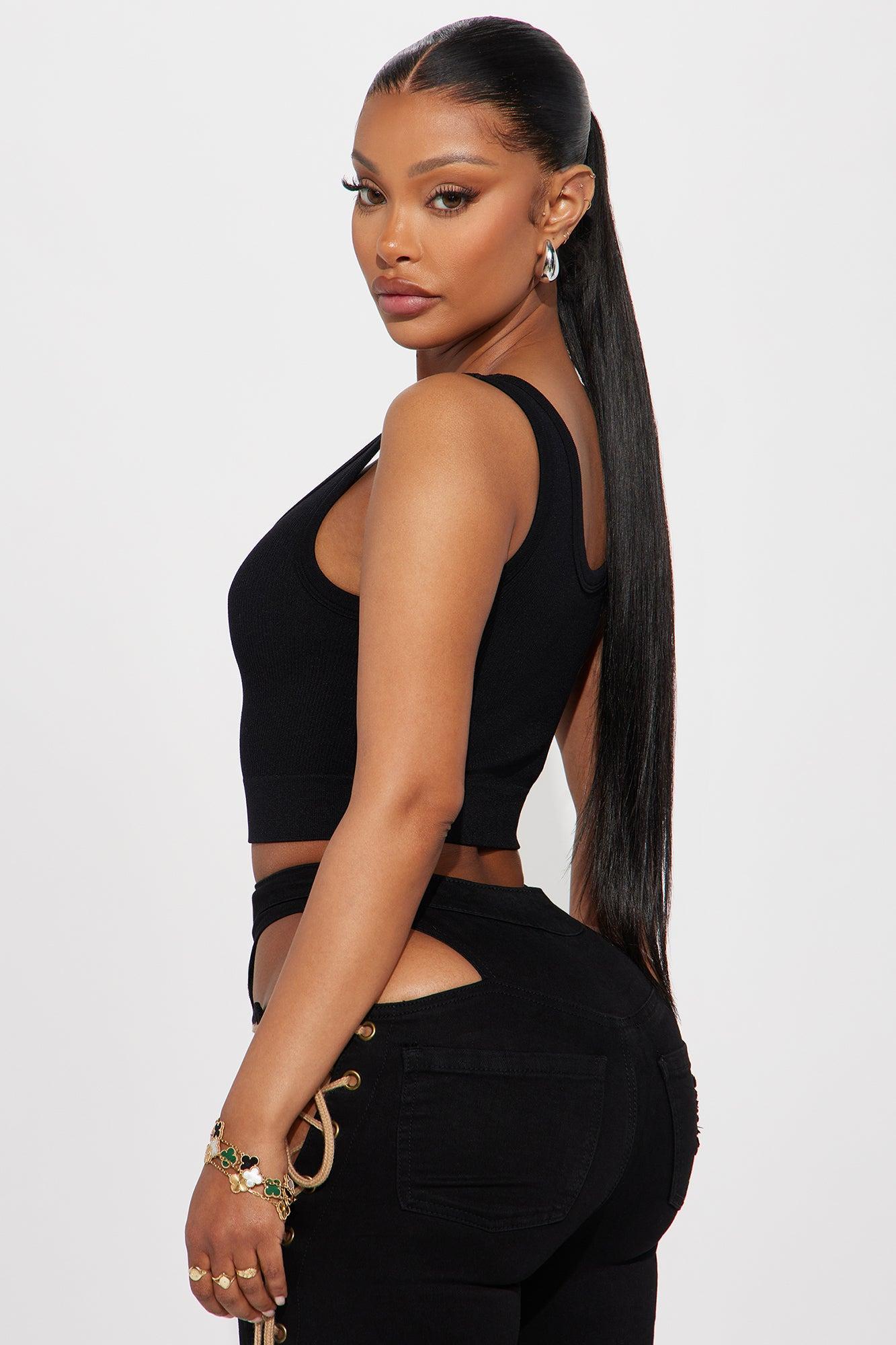 Celeste Ribbed Seamless Tank - Black Product Image