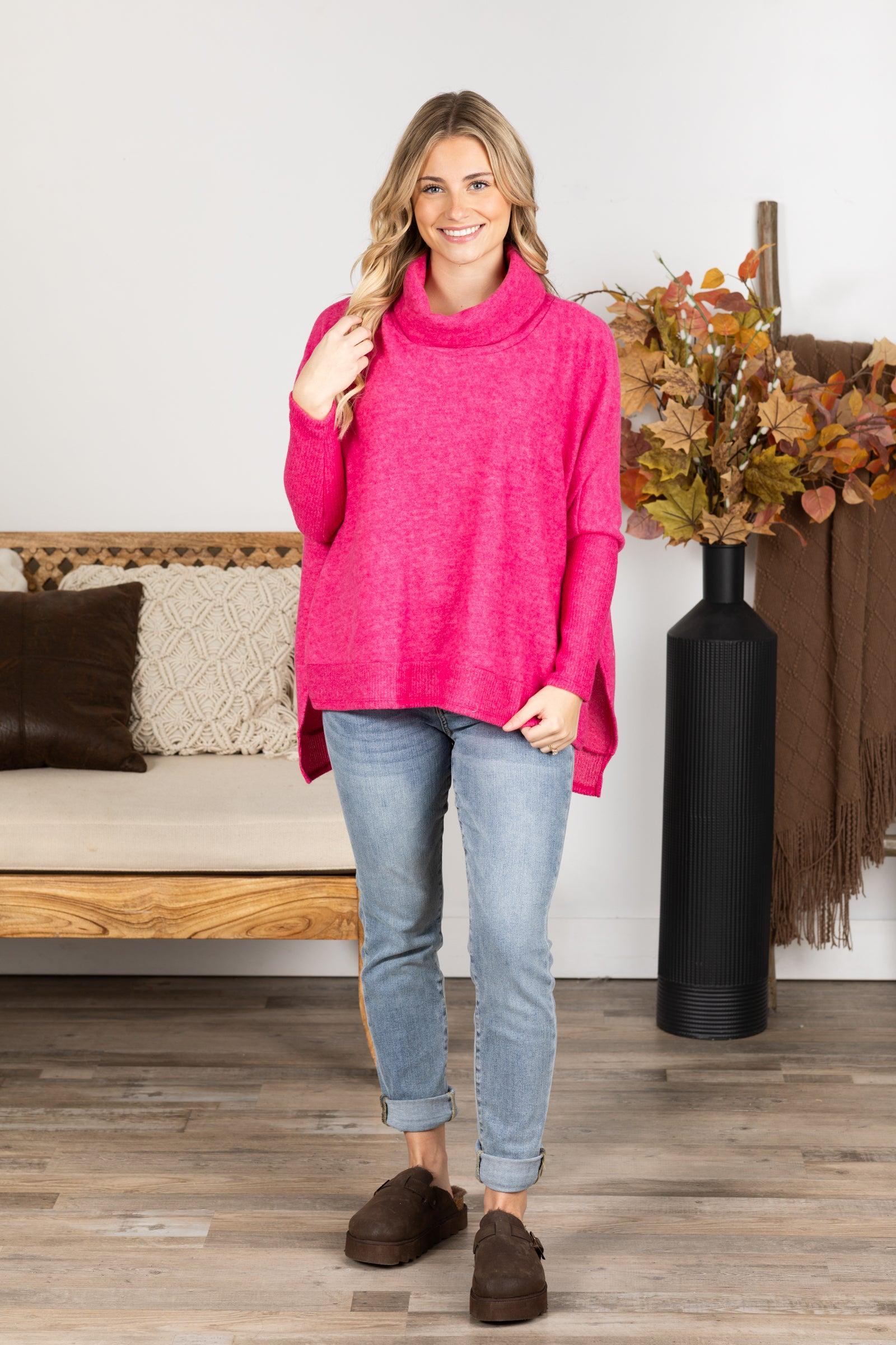 Cowl Neck High-Low Knit Tunic Top Product Image