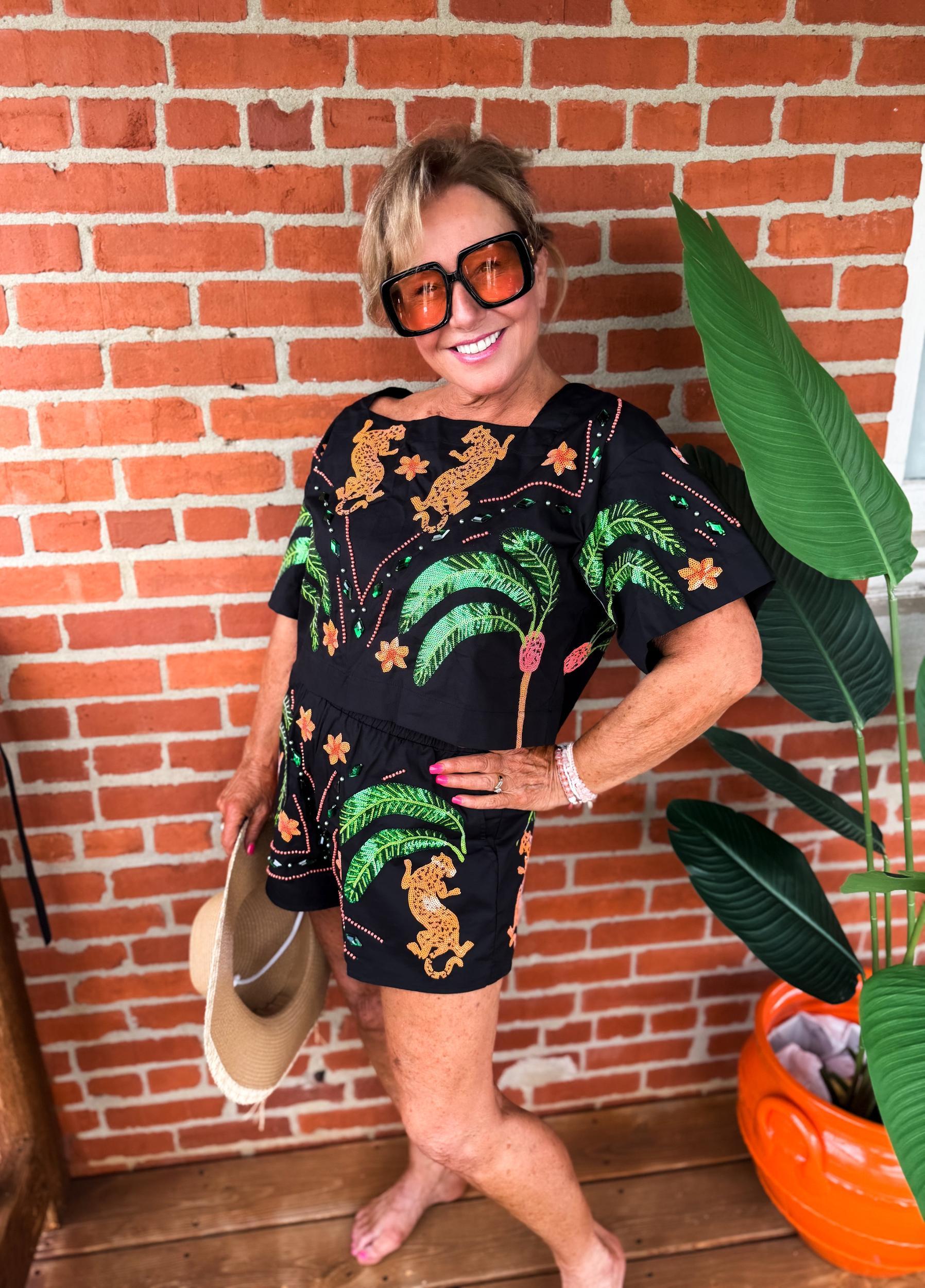 Black Palm Tree & Jaguar Shorts Product Image